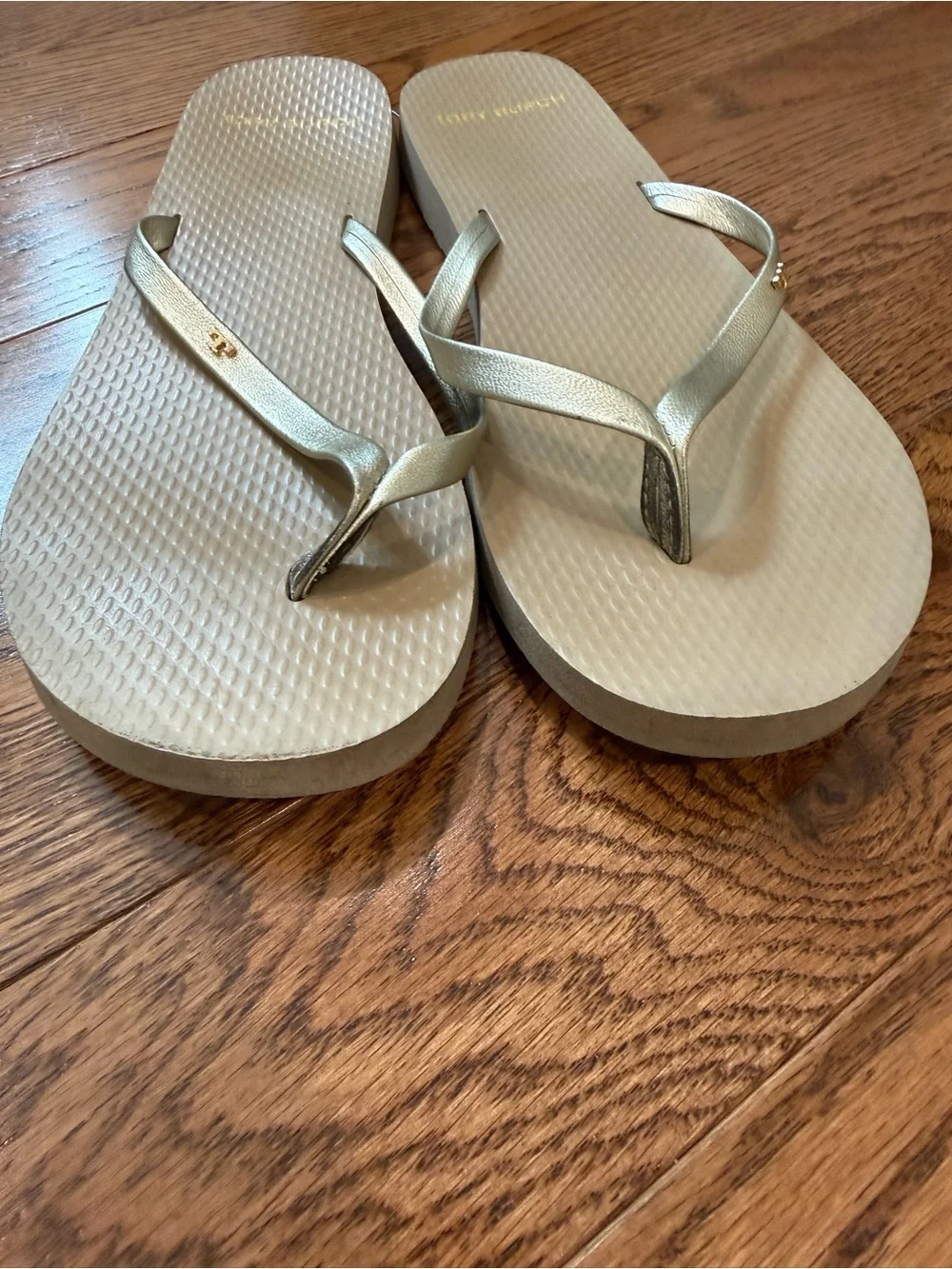 Tory Burch Metallic Gold Flip Flop Sandals - Women's, Size 8